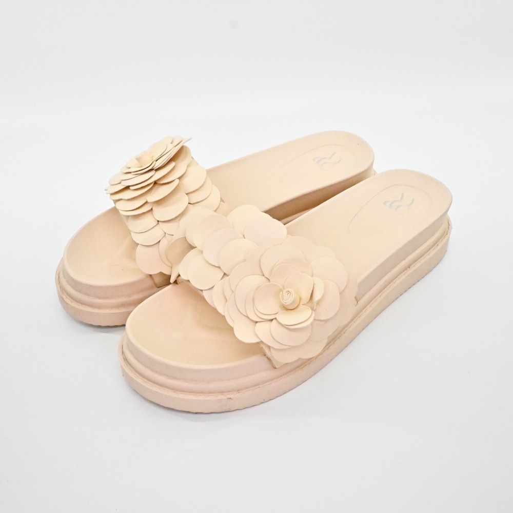 NEW YORK COMPANY Womens Camilia Platform Sandals Size 10 Floral Slides‎ Natural